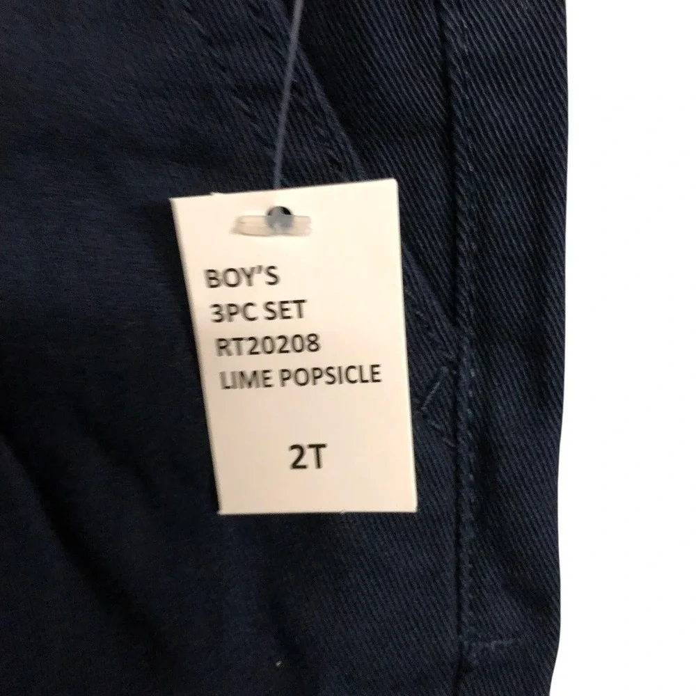 Koala Kids Boys 3 Piece Set Lime Popscicle Striped Shirt Navy Shorts Size‎ 2T